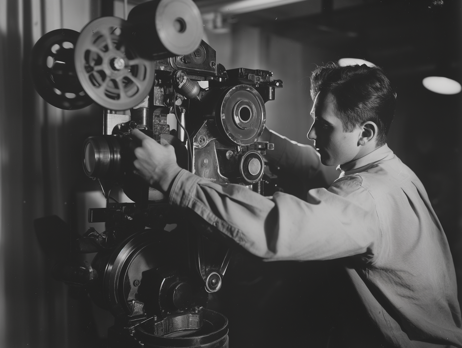 A scene depicting a man engaged in scientific experimentation during the 1930s, hinting at the film's 'forbidden science' element.
