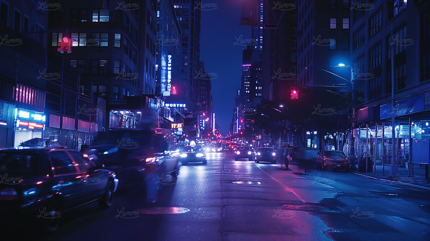 A visually striking cyberpunk street scene, showcasing the genre's 'high tech, low life' aesthetic and dystopian atmosphere.