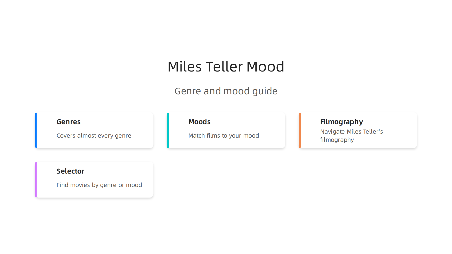 Navigate Miles Teller's filmography by genre and mood, offering a visual guide to his versatile performances.