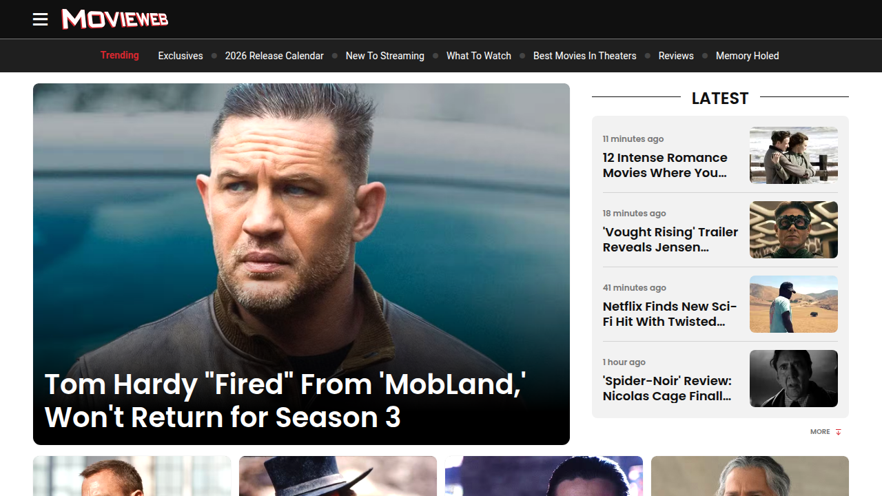The MovieWeb website, offering news and lists on film and television.