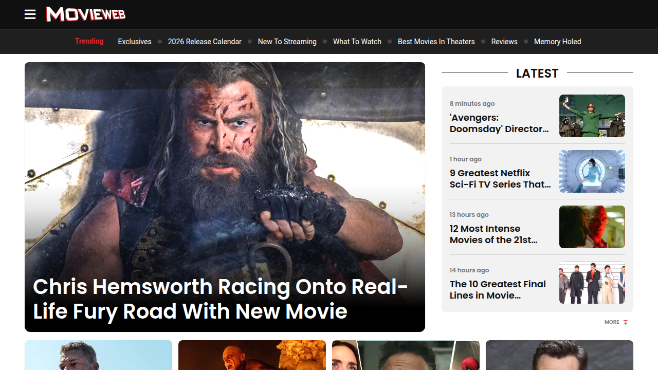 The MovieWeb website, a source for movie news, reviews, and detailed articles.