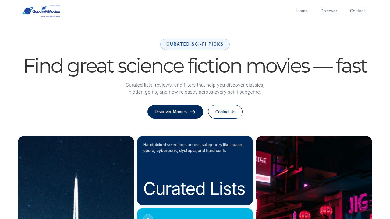 The Good Sci-Fi Movies website, a resource for finding curated film lists and genre explorations.